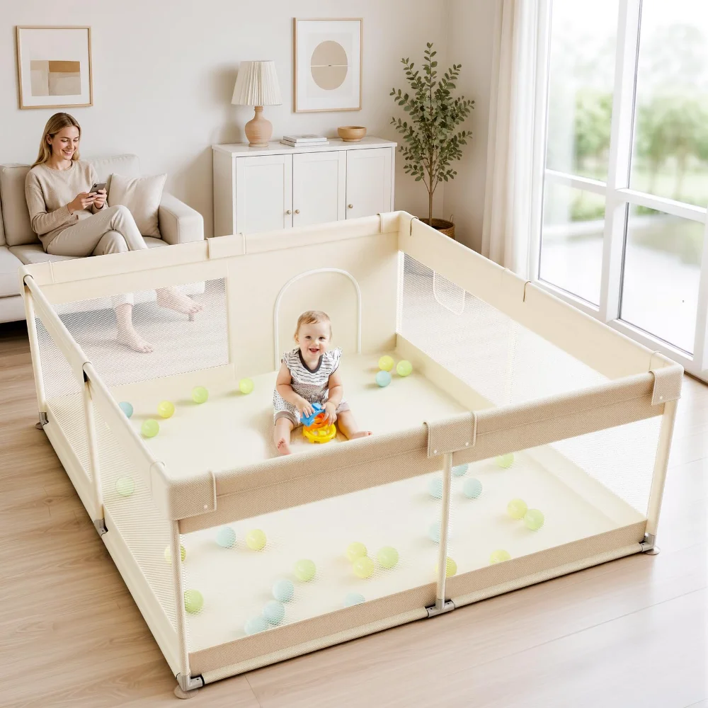 UANLAUO 47 × 47 in baby playpen on a floor