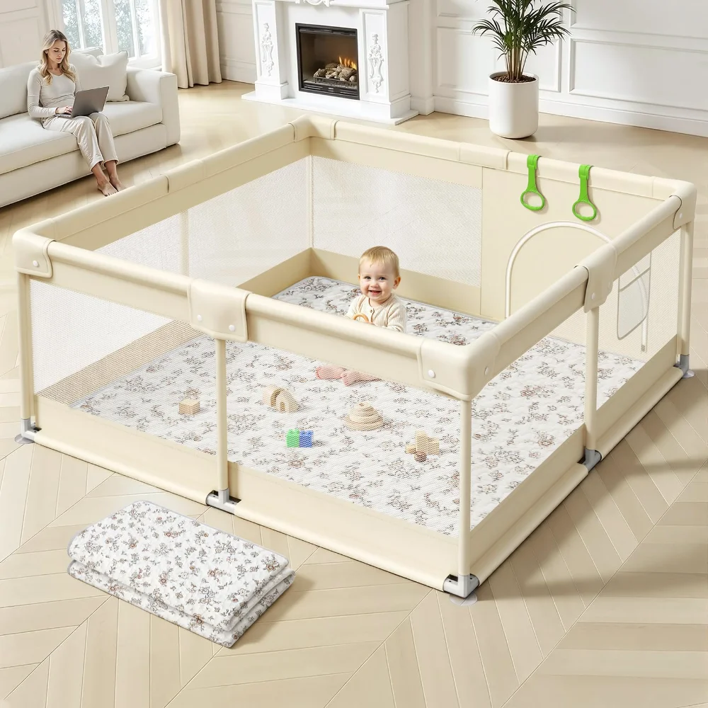 UANLAUO 47 × 47 in playpen with a play mat