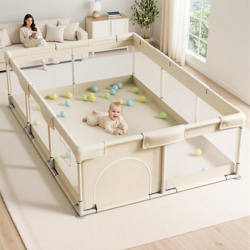 UANLAUO 71 × 47 in baby playpen on a floor